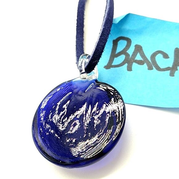 Evil Eye Necklace, Navy Blue Evil Eye Glass Disc Pendant On Black Cord - Picture 9 of 12